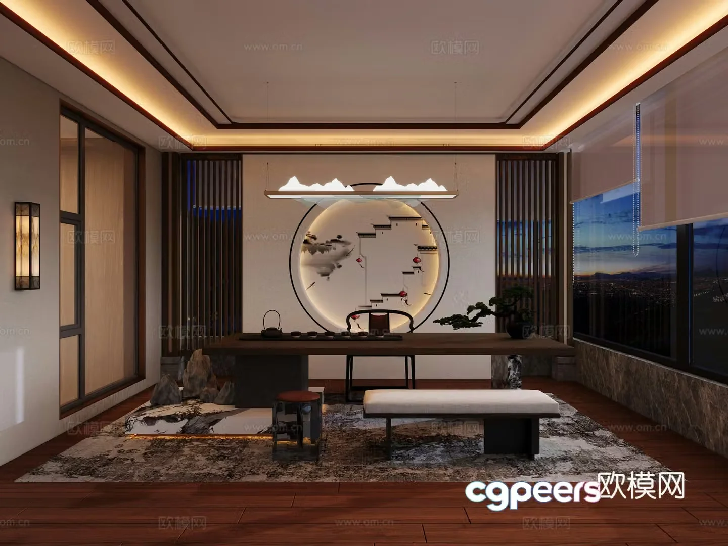 New Chinese style villa sunroom 3D model
