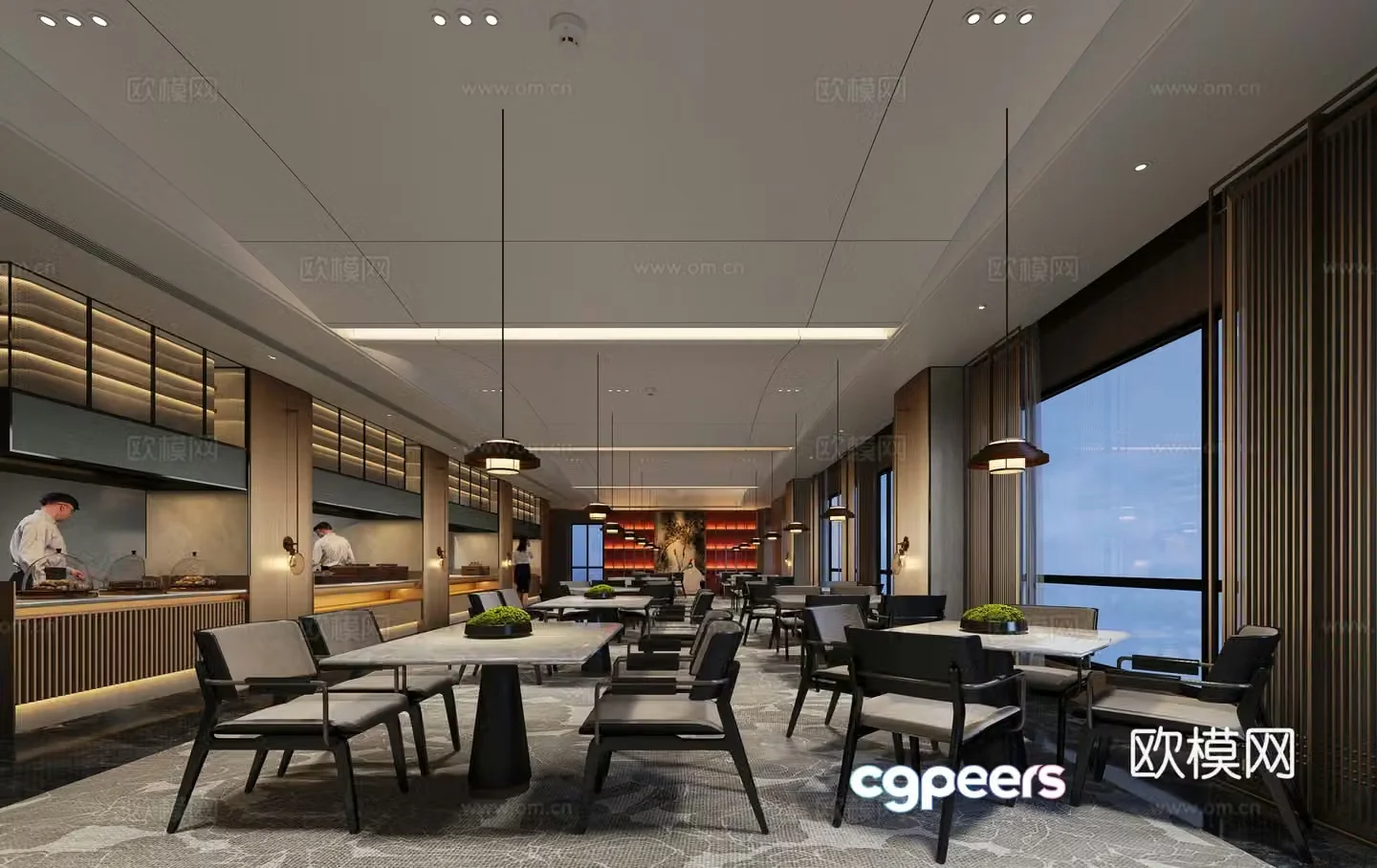 Modern hotel restaurant buffet restaurant 3d model