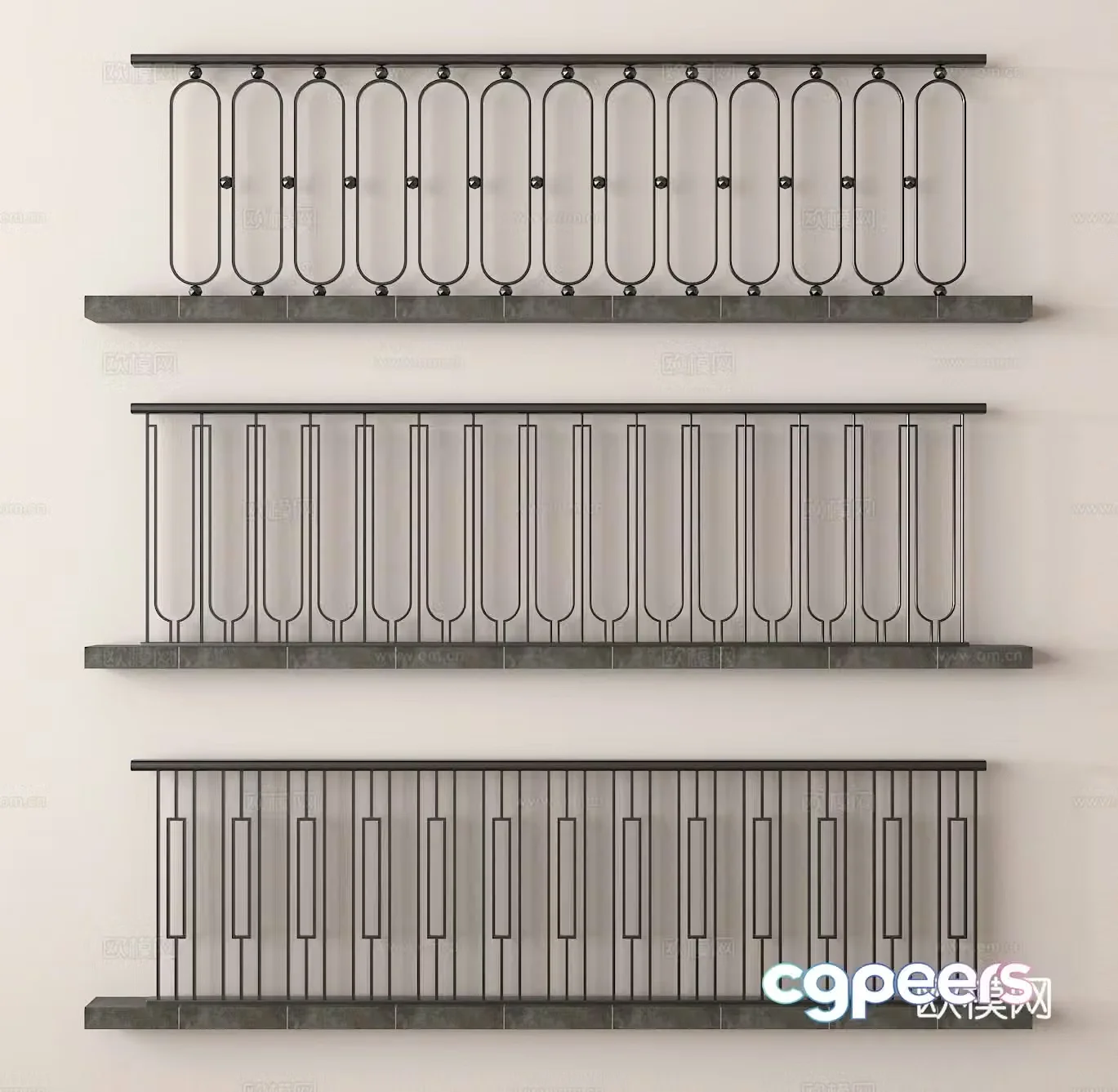 Metal railing Fence Guardrail 3d model
