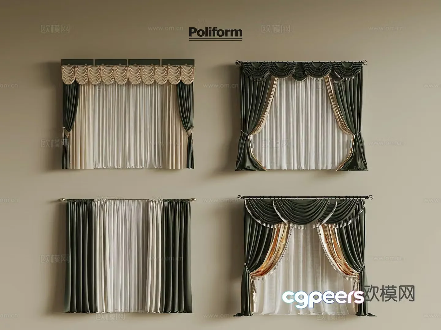 French retro style curtain 3d model
