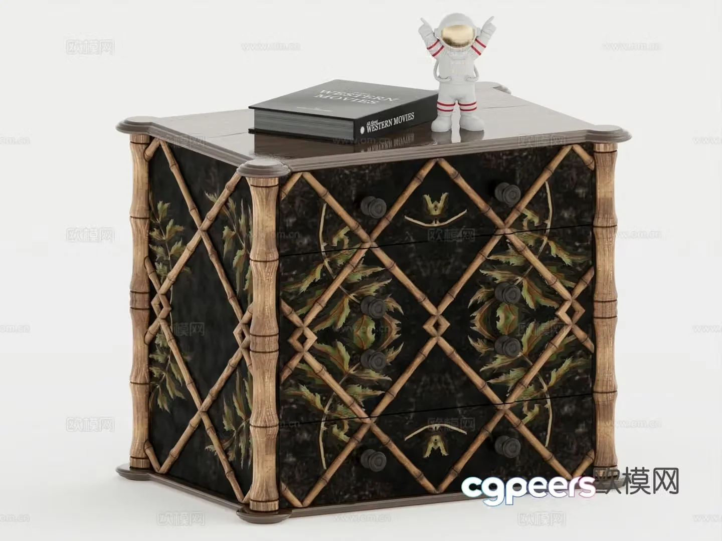 Retro medieval bedside table low cabinet side cabinet 3d model