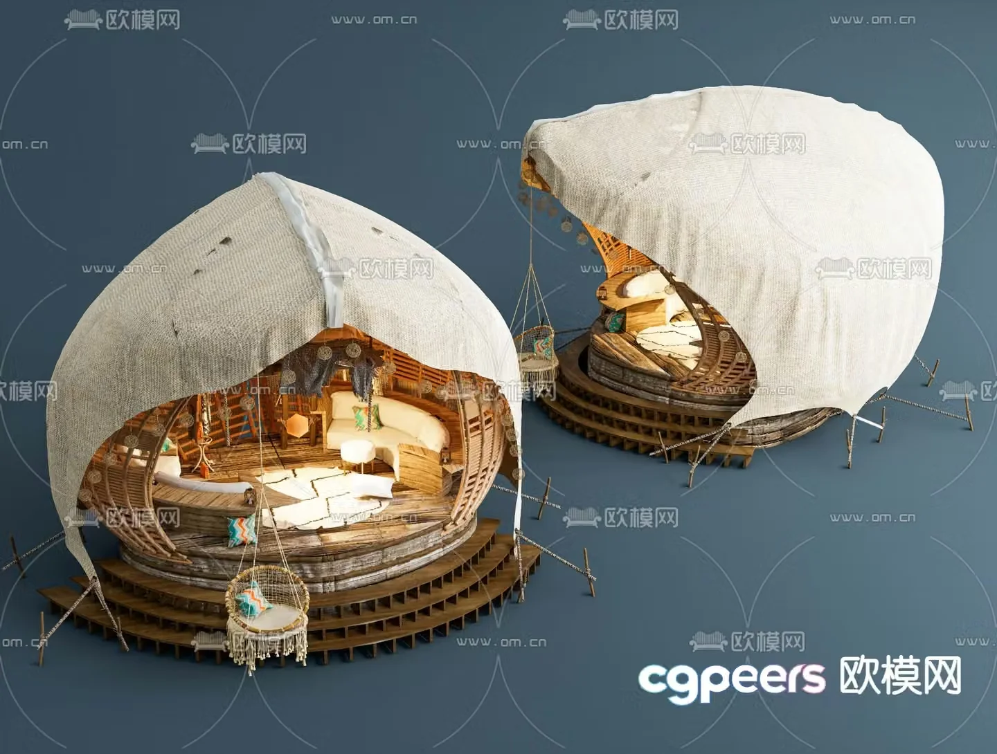 Wooden house tent B&B mountain villa 3D model