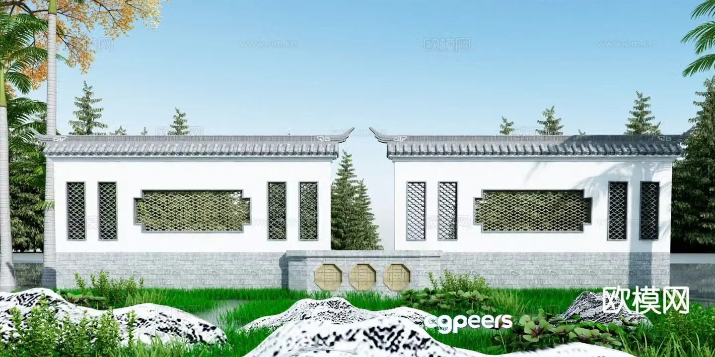 Chinese style landscape wall park landscape wall garden landscape wall 3d model
