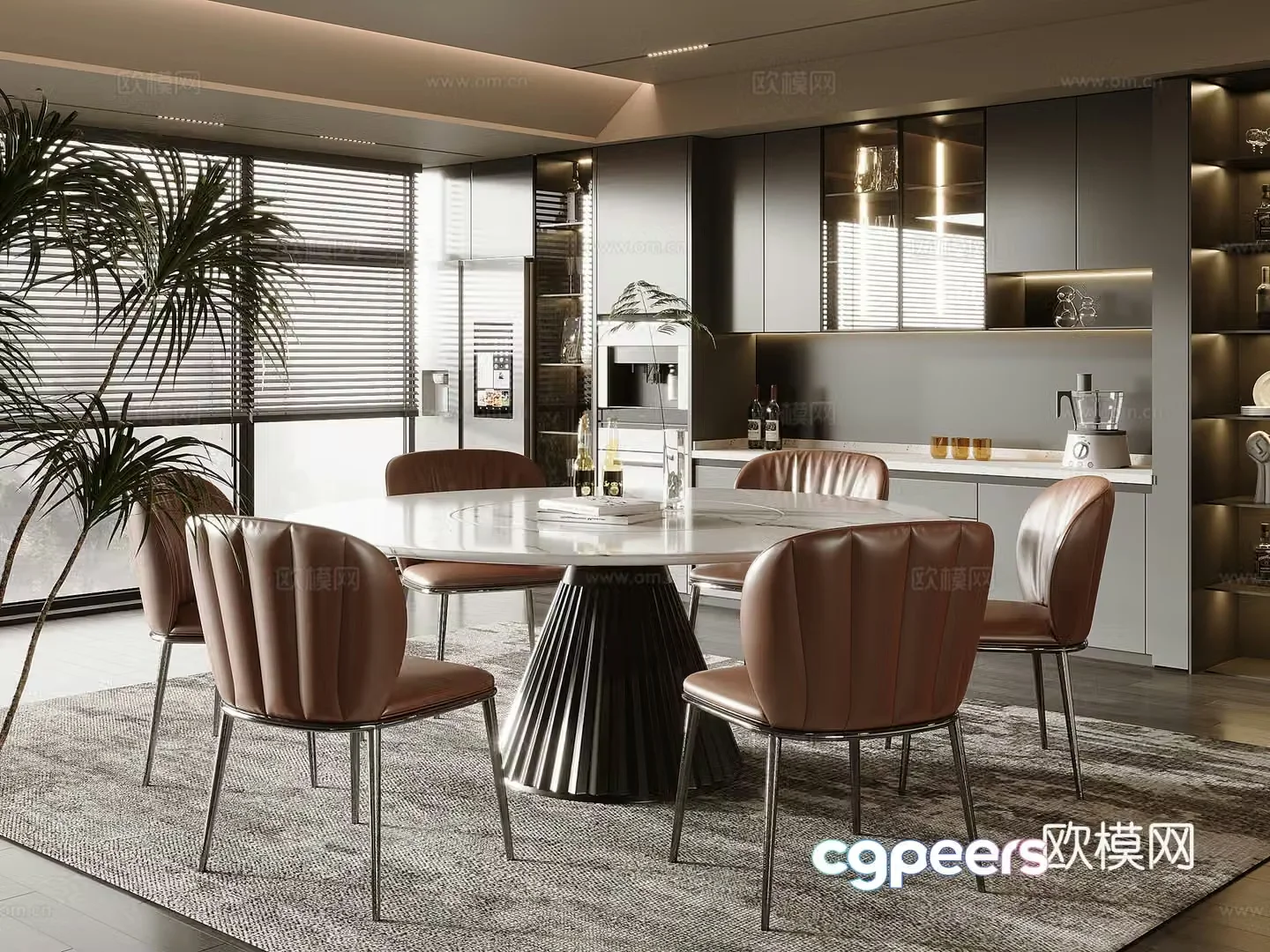 Modern round marble dining table and chair 3d model
