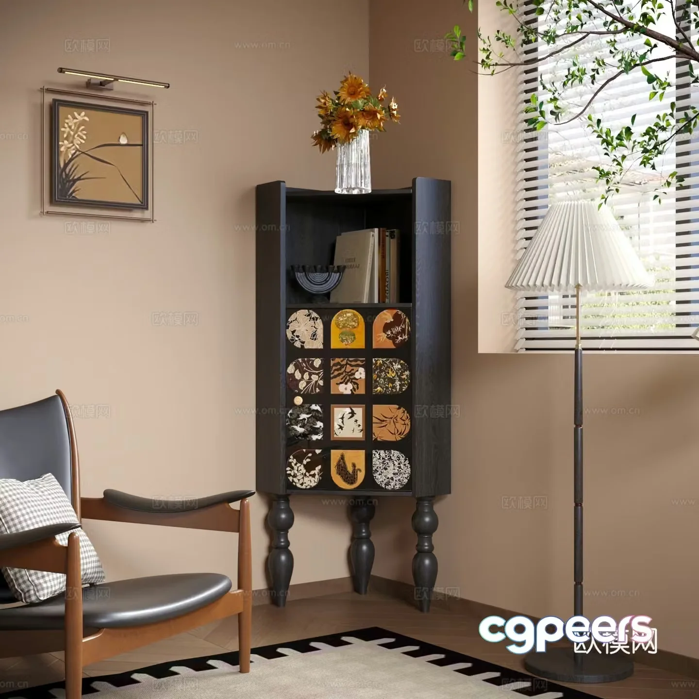French retro corner cabinet triangle cabinet 3d model