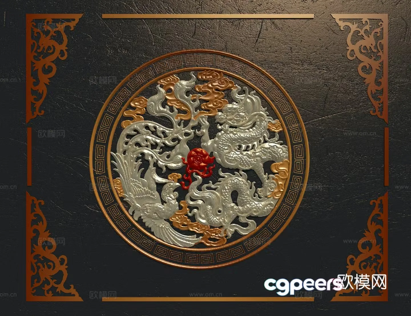 Dragon and Phoenix Carving 3D Model