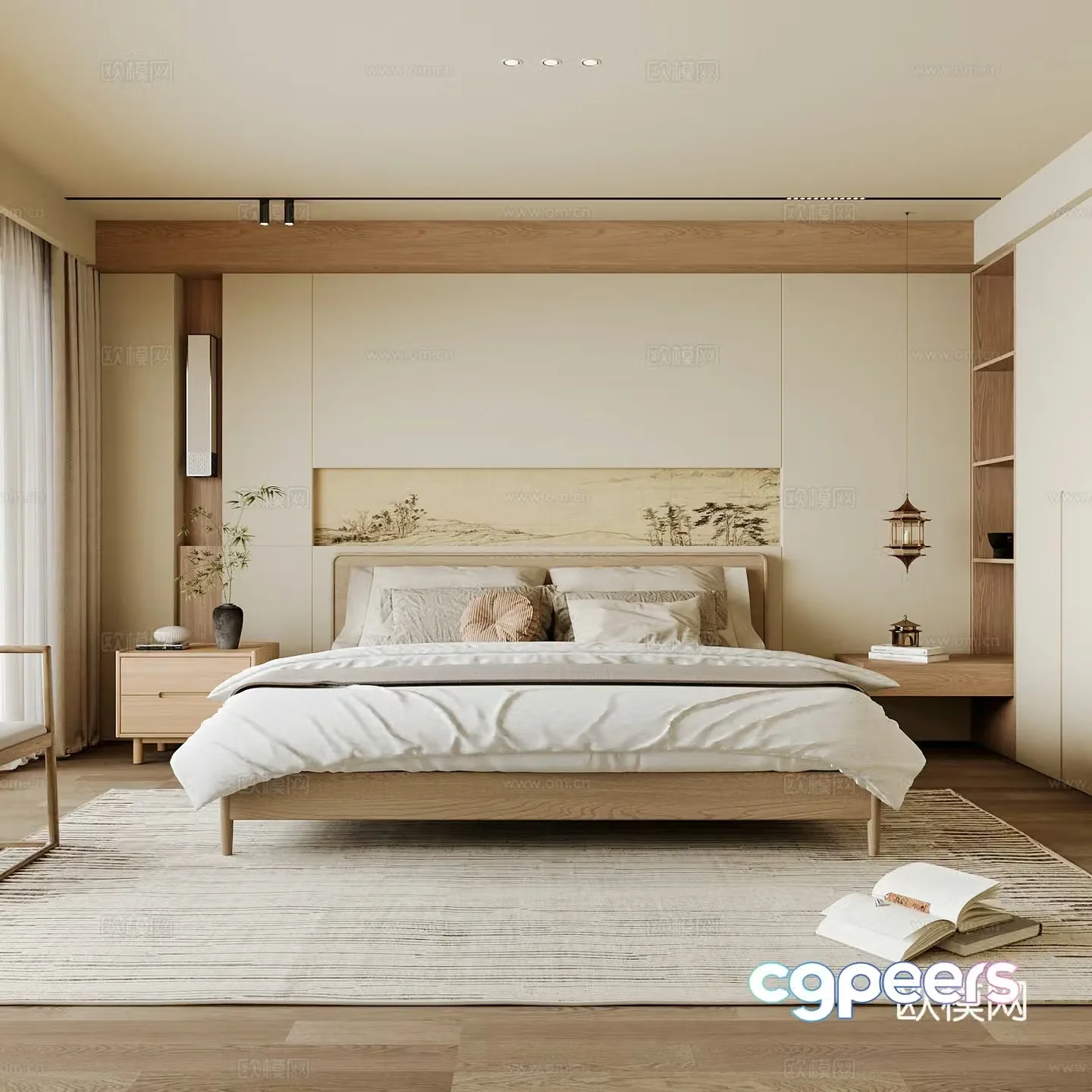 New Chinese style home bedroom Song family aesthetic bedroom Song style bedroom New Chinese style double bed 3D model