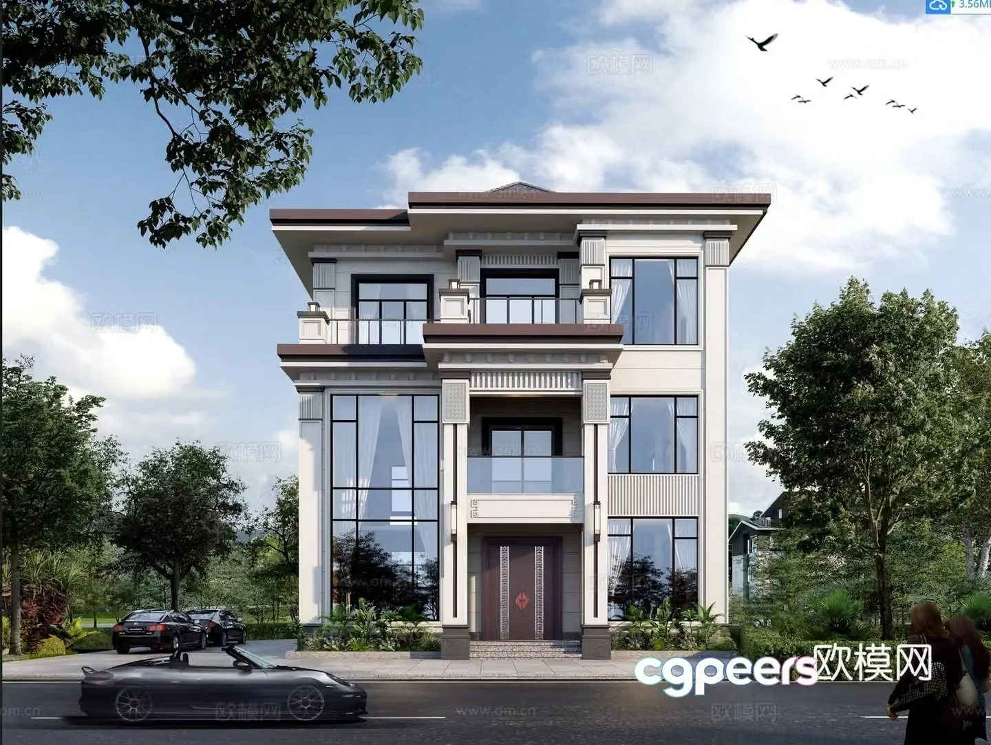 New Chinese style single-family villa appearance 3D model