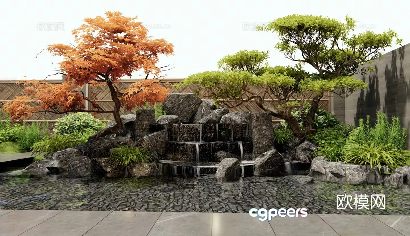 New Chinese style rockery waterscape stone stacked water landscape 3d model