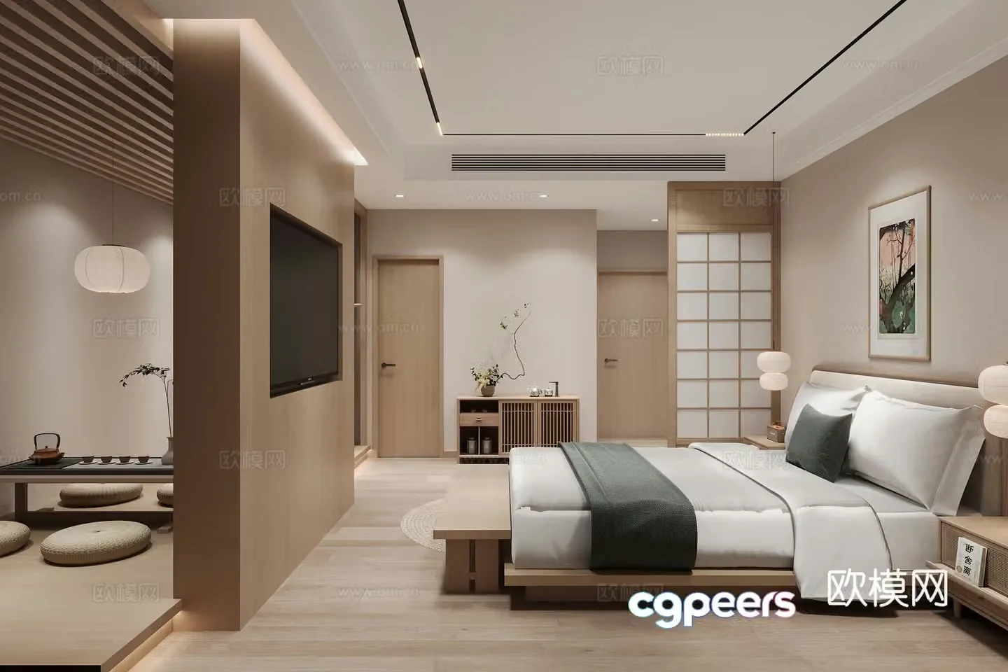 Log B&B bedroom 3d model