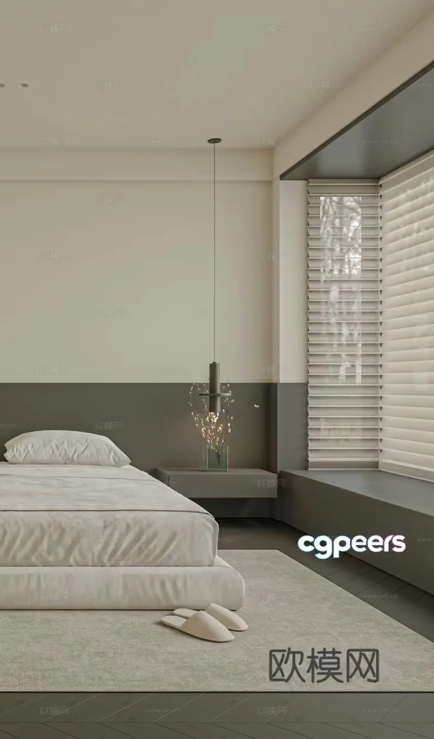 Modern bedroom bed nightstand jewelry 3d model