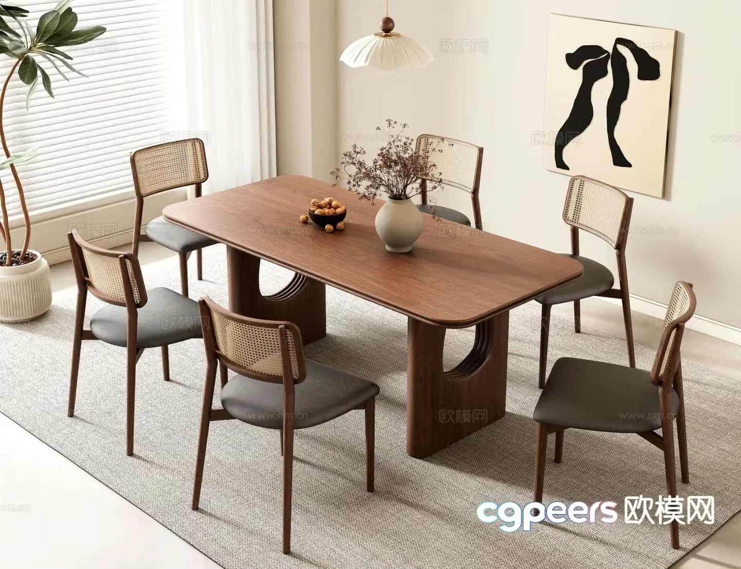 Medieval style dining table and chairs 3d model