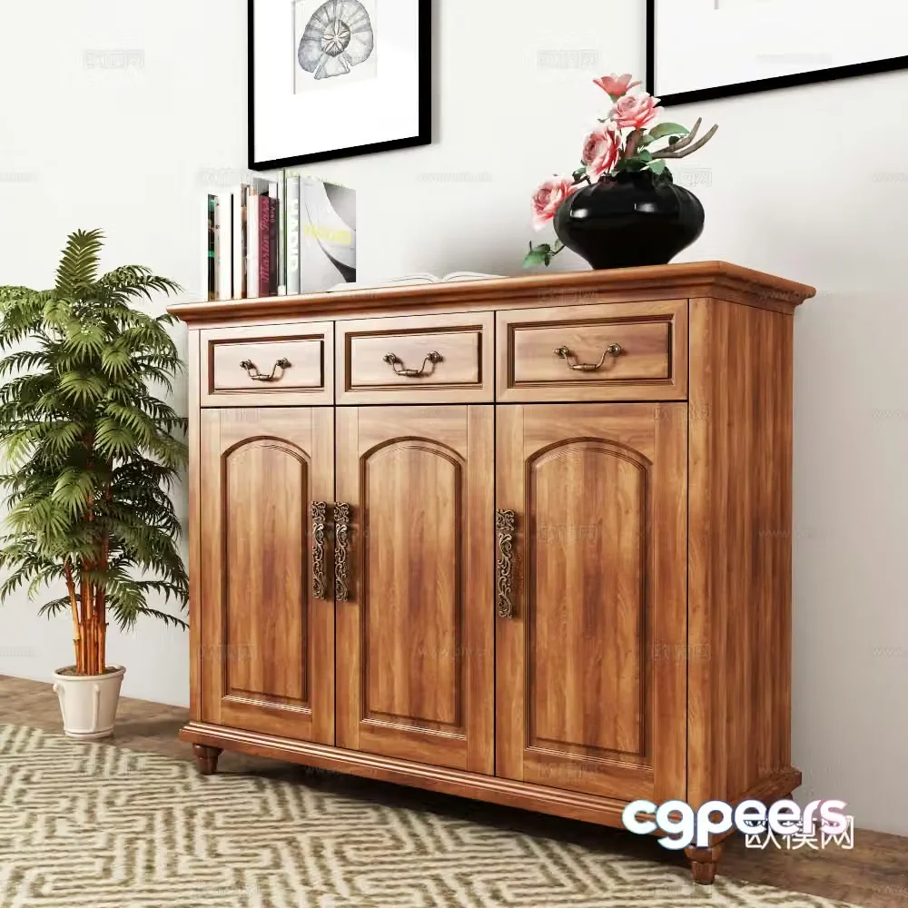 Modern shoe cabinet accessories green plants 3D model