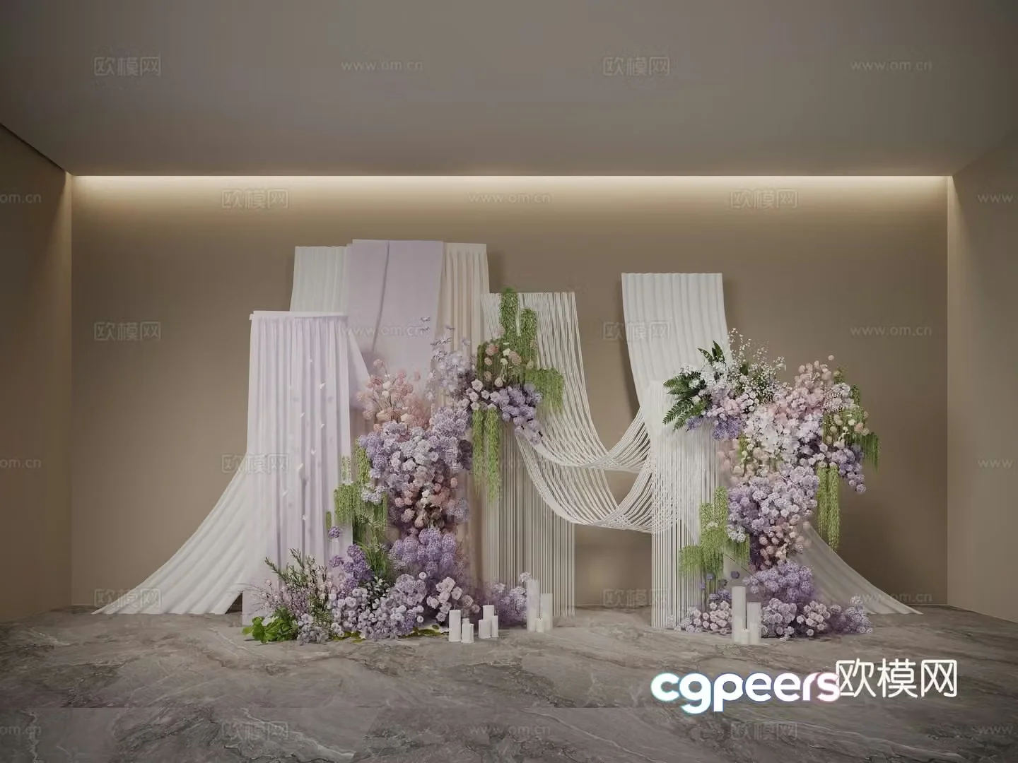 Pink and purple display floral display hydrangea curtain 3D model