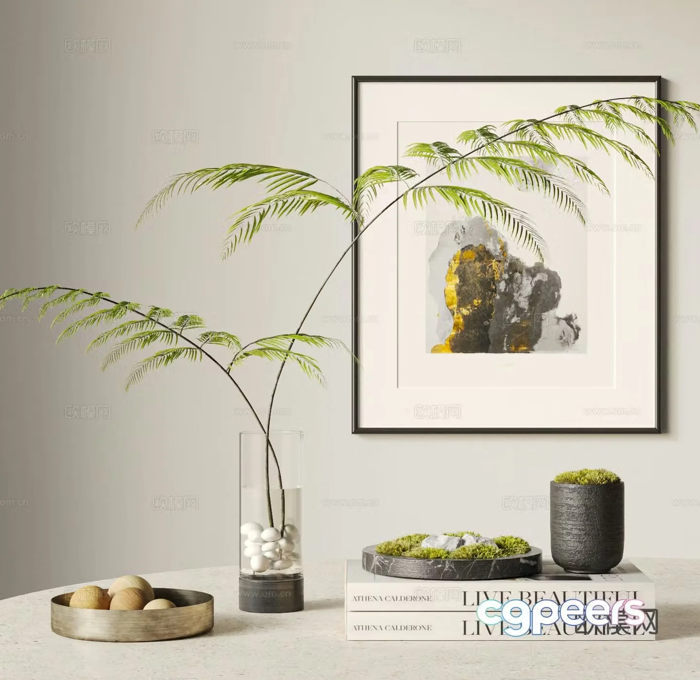 Modern moss vase ornament combination New Chinese ornament combination Aquatic plants Moss ornament 3D model