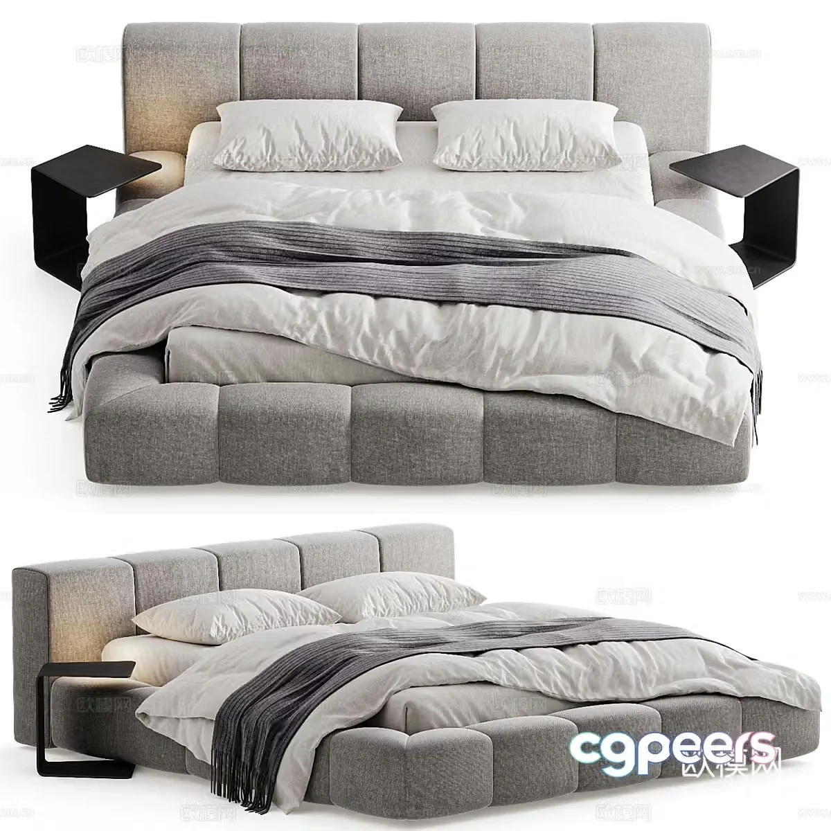 Modern double bed platform bed 3d model