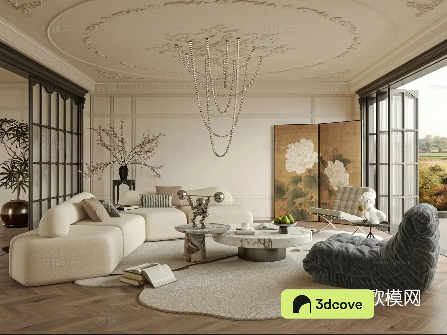 French medieval style living room sofa single chair coffee table