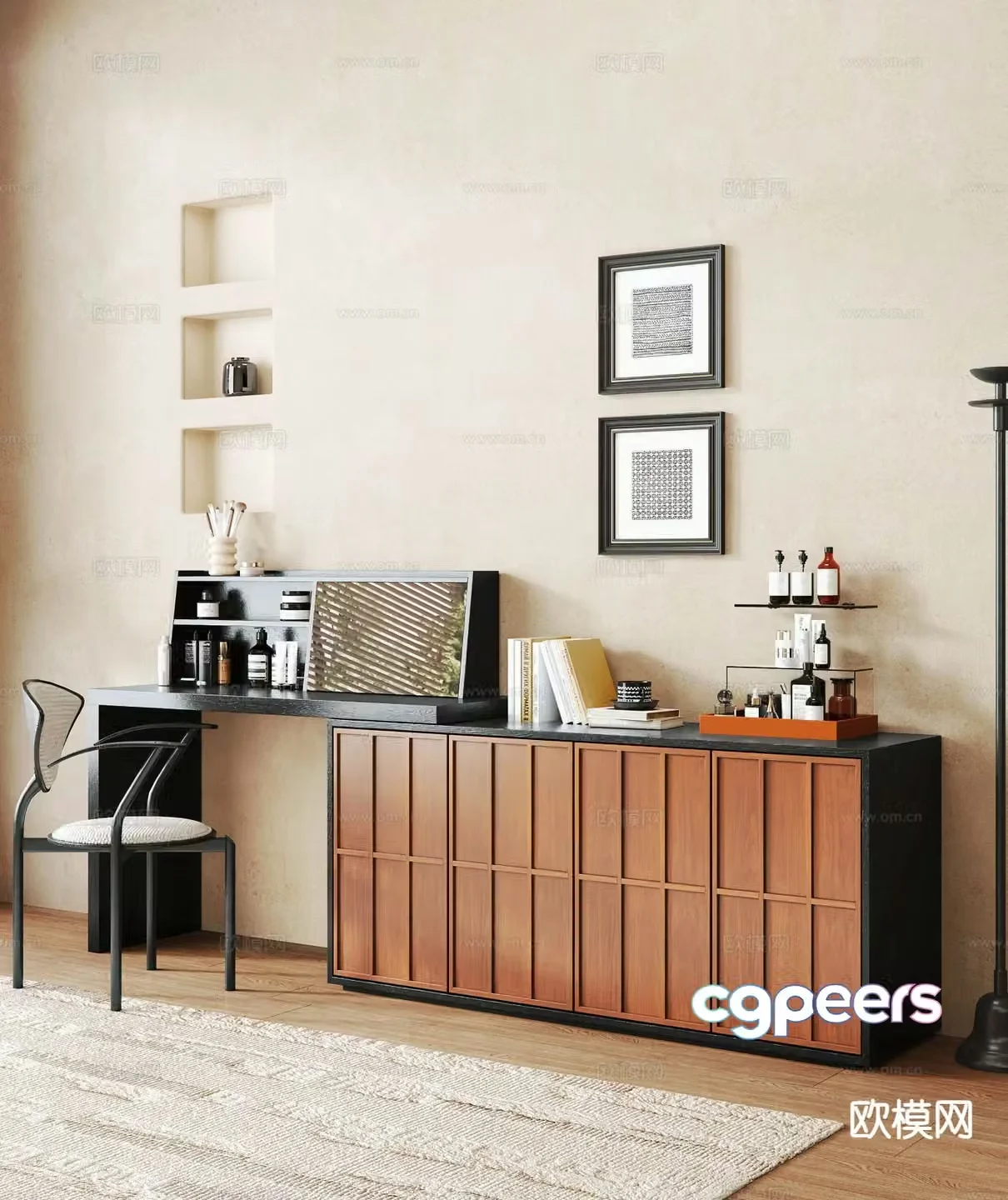 Middle style dressing table storage cabinet 3d model
