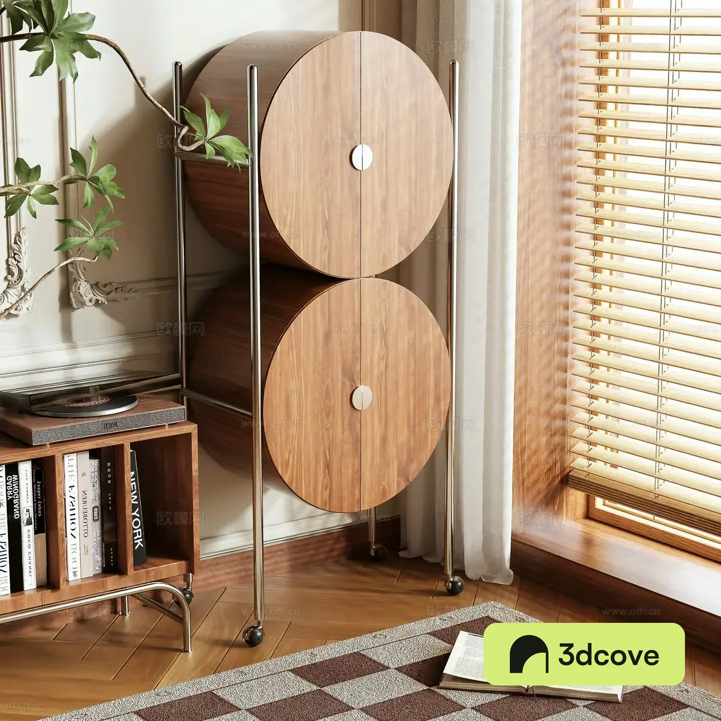 Log style decorative cabinet side cabinet
