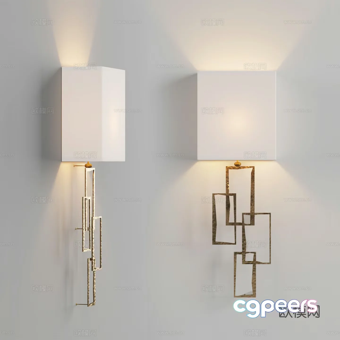 Two Wall Sconces With White Shades And Gold Accents 3D Model – 14689 – VRAY Render