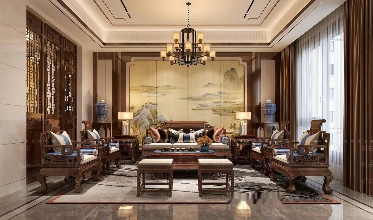 Traditional Chinese Living Room 3D Model – 17129 – VRAY Render