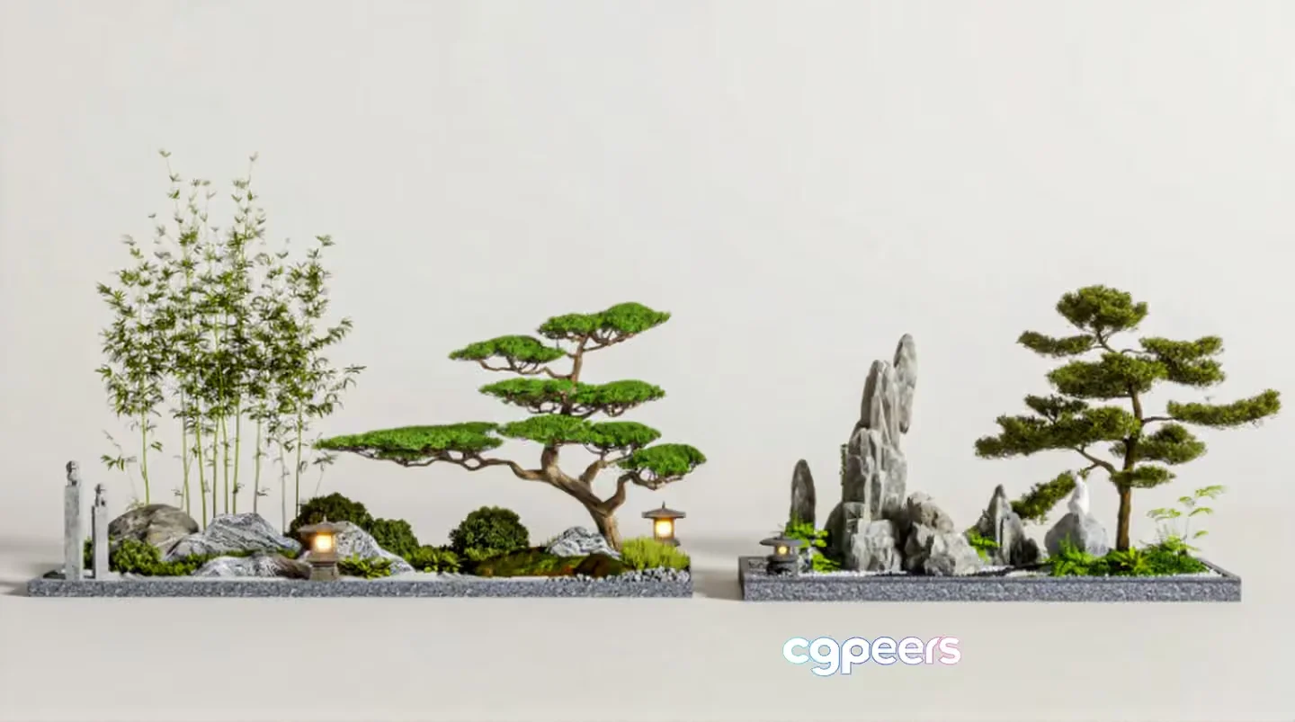 Japanese-Inspired Rock Garden 3D Model – 5084 – VRAY Render
