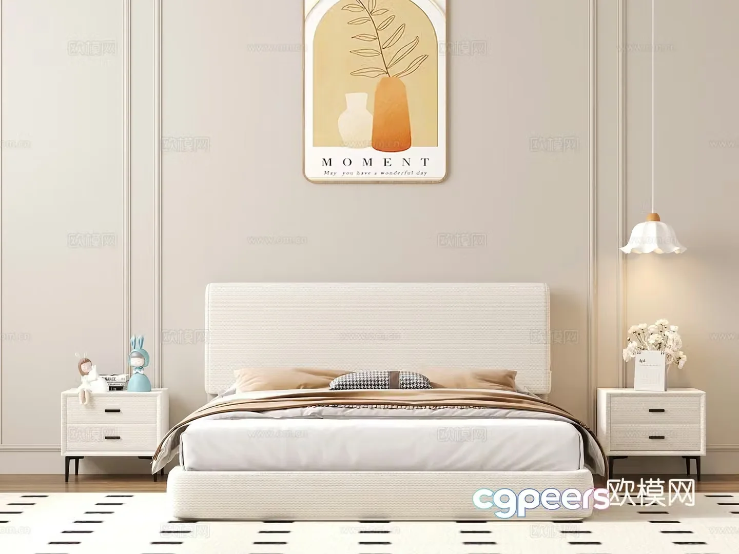 Modern style living room furniture bed full lighting 3d model