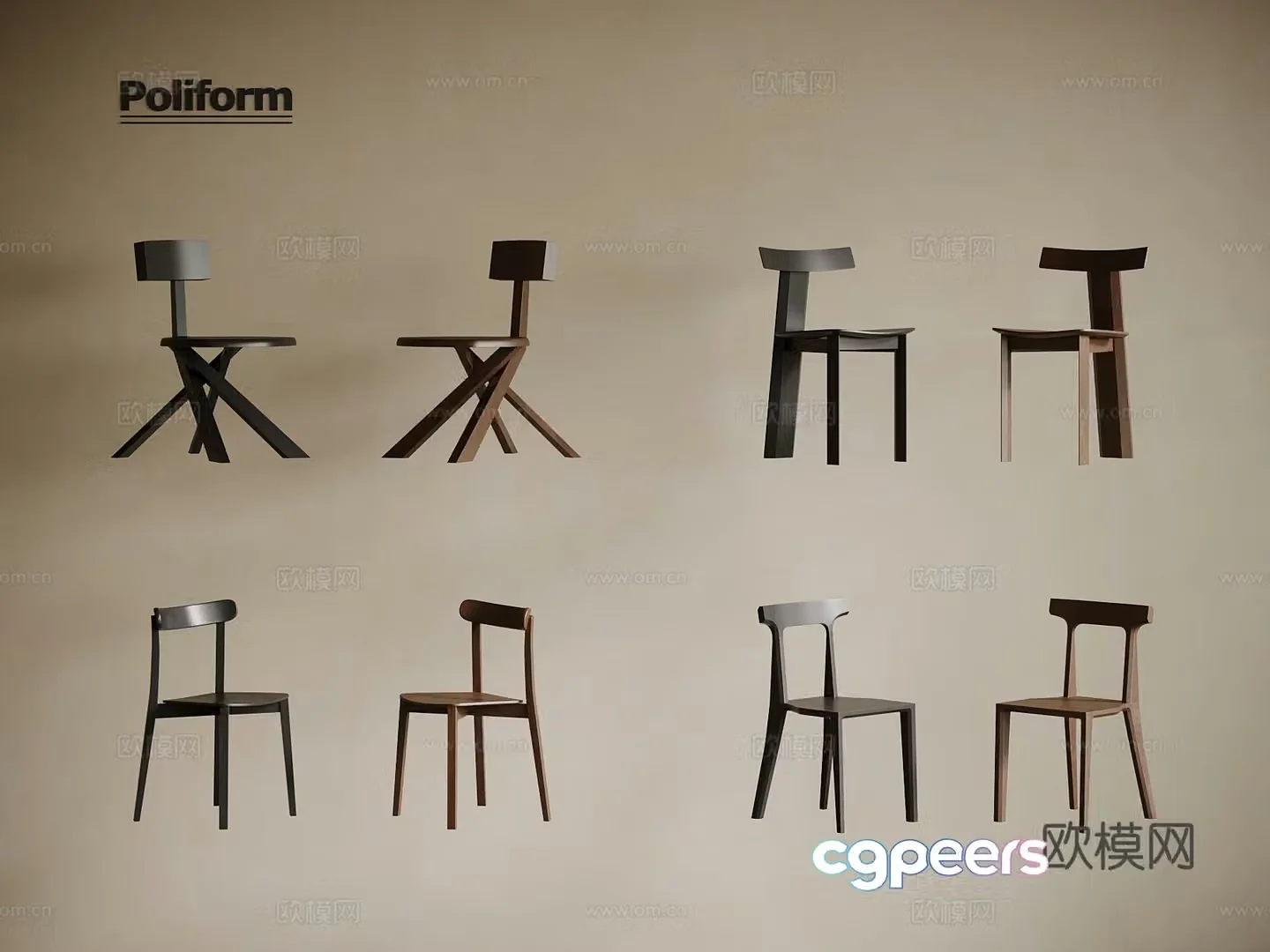 Medium style single chair dining chair 3d model