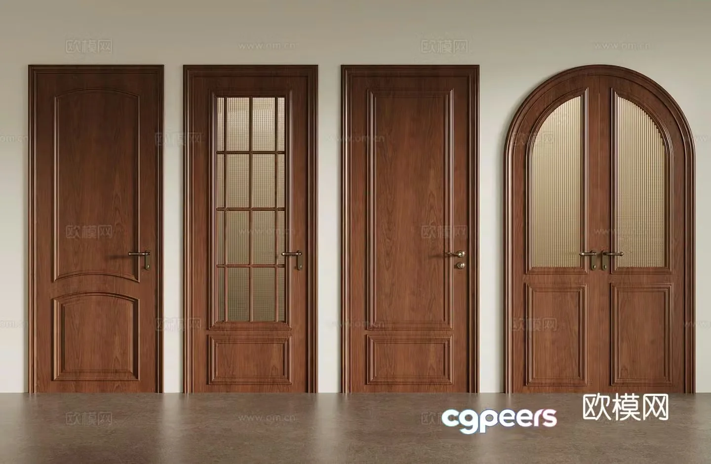 Middle-aged fashion door single-open door interior door wooden door double-open door double-open door 3D model