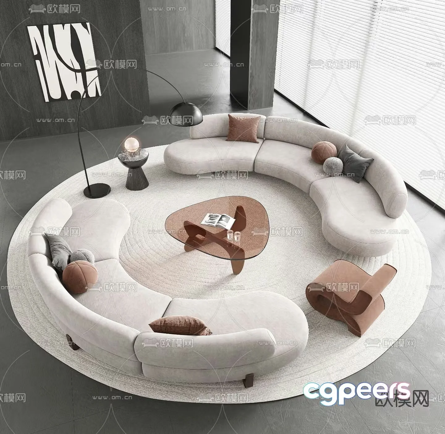modern curved sofa coffee table 3d model