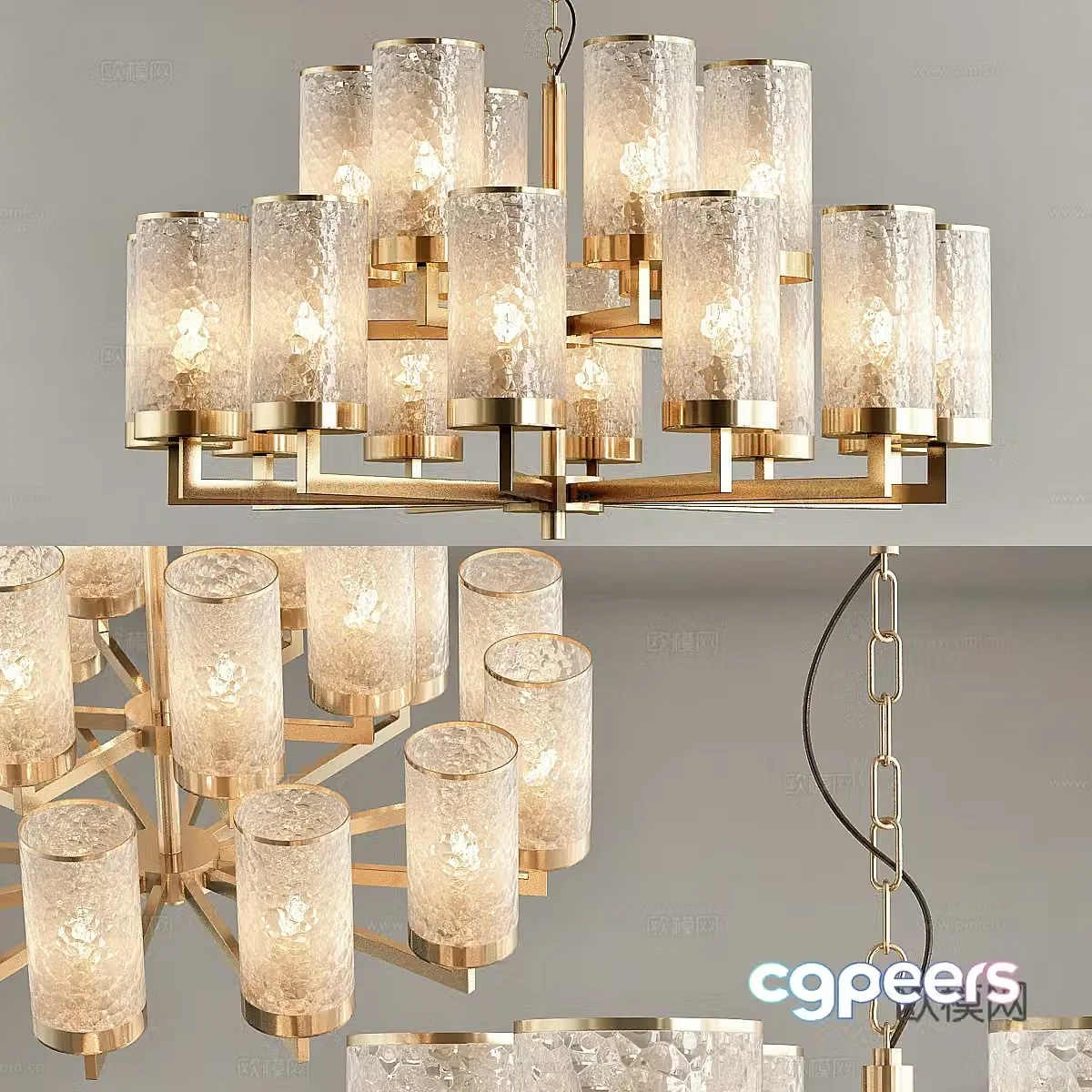 New Chinese style light luxury glass metal decorative chandelier 3D model