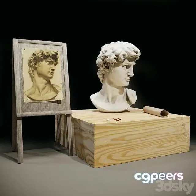 3ds Max Free – The head of David and the easel of the artist