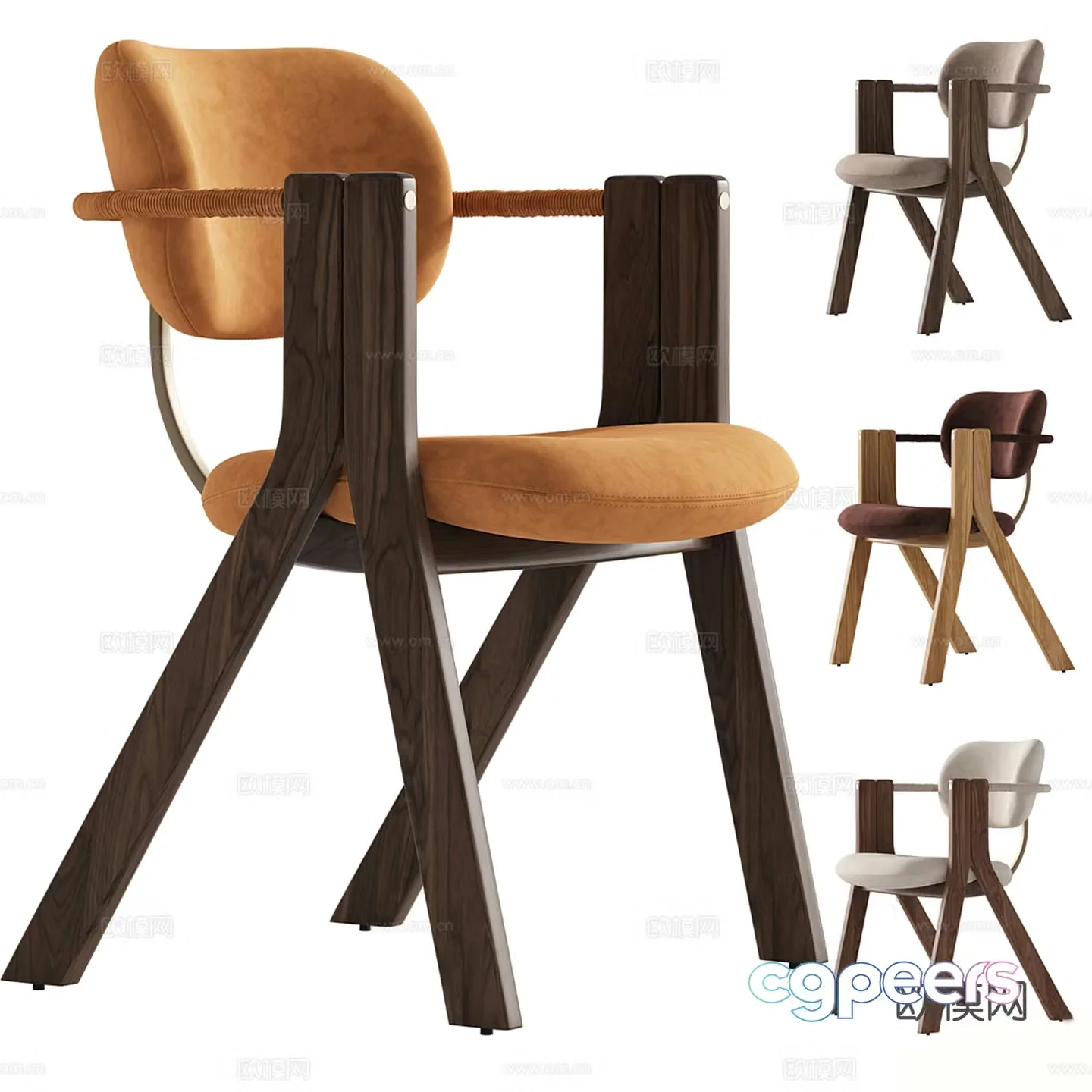 Middle -aged dining chair single chair armchair 3D model