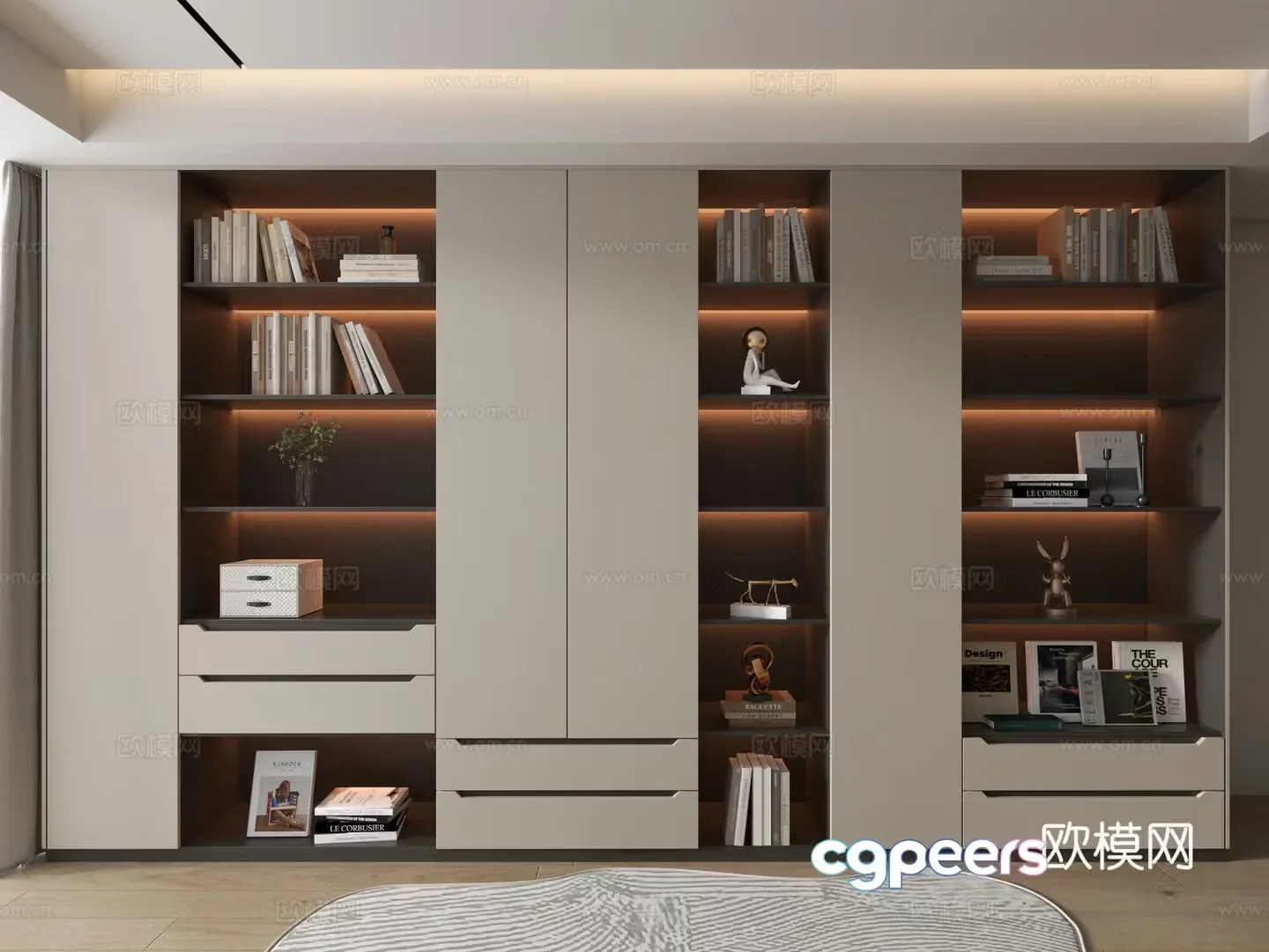 Modern bookcase whole wall cabinet 3D model