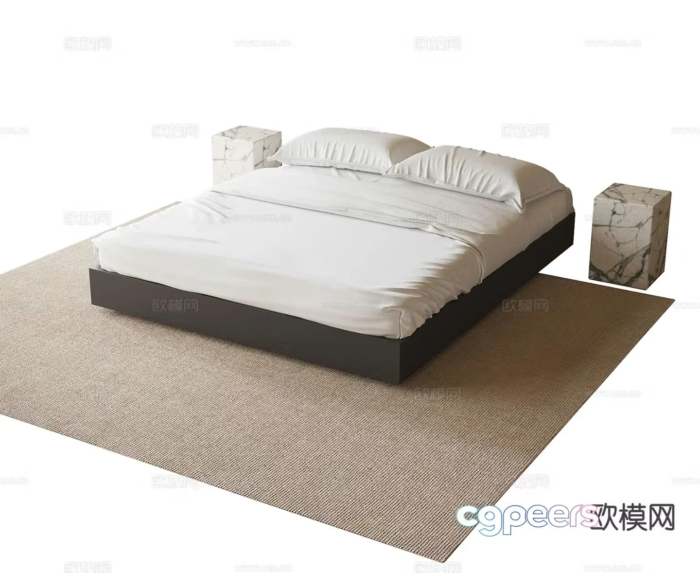 Modern backless bed double bed 3d model