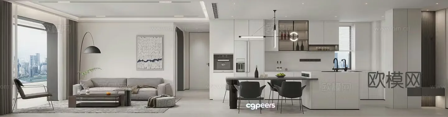 Modern minimalist living restaurant 3d model