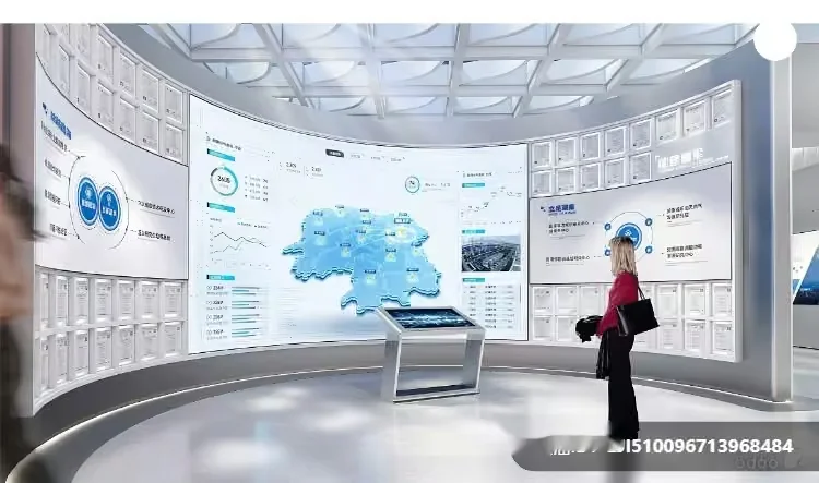 A Woman Standing In A Room With A Large Wall Of Screens 3D Model – 278 – VRAY Render