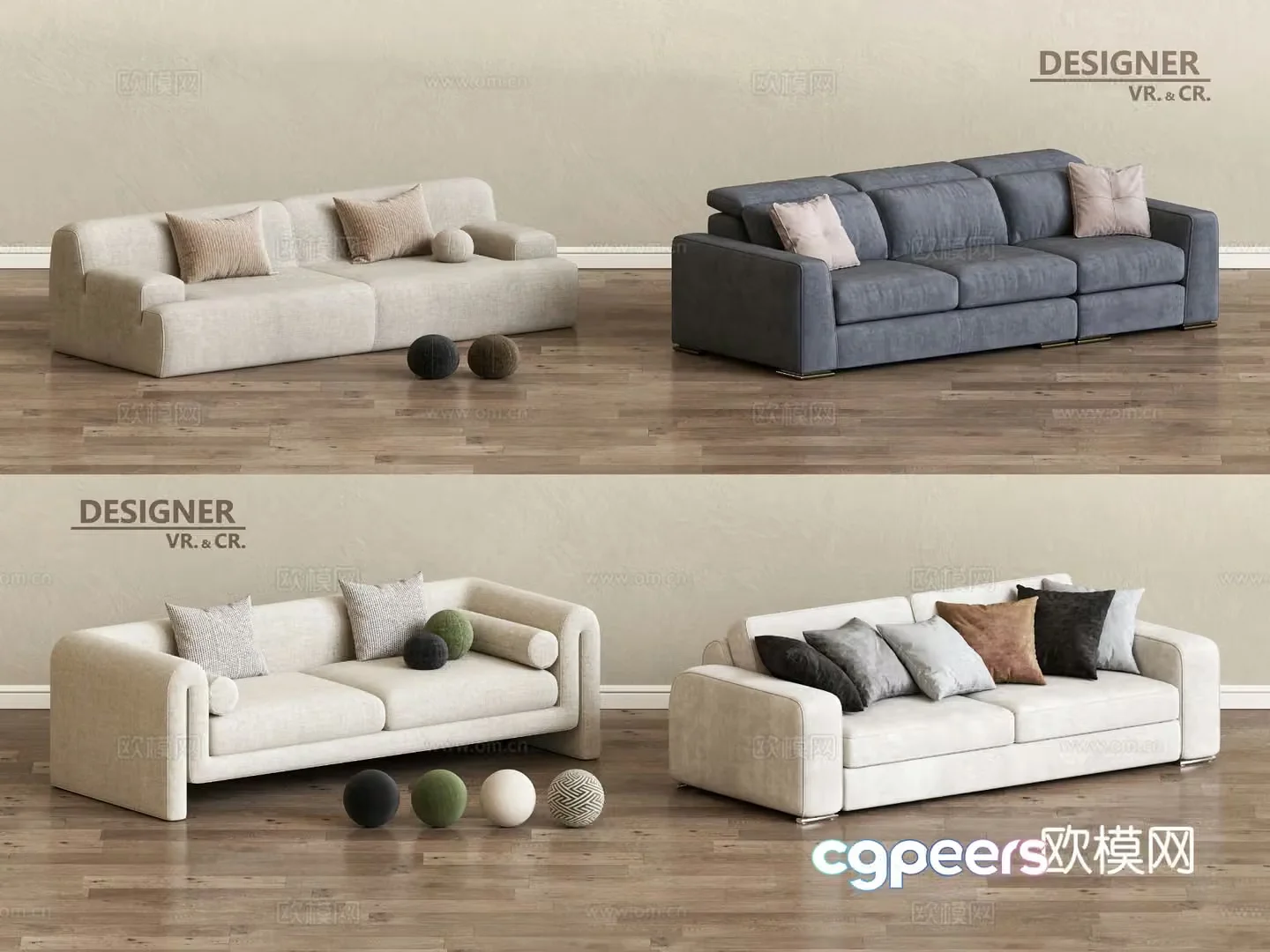 Modern double sofa living room sofa multi-person sofa 3d model
