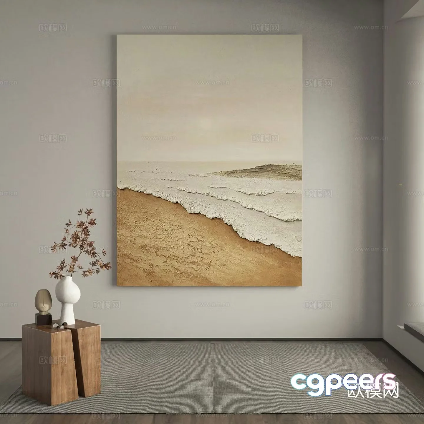 Wabi-sabi style oil painting wave painting decorative painting 3D model