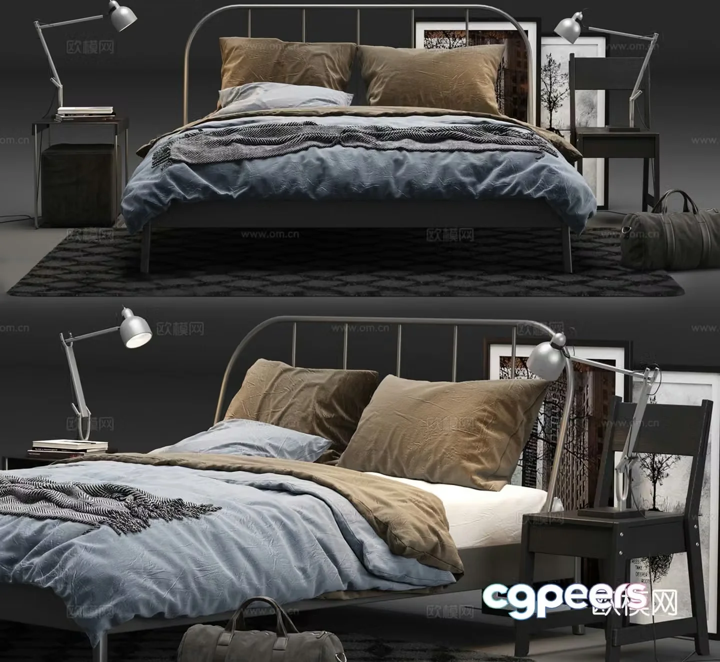 Modern double bed 3d model