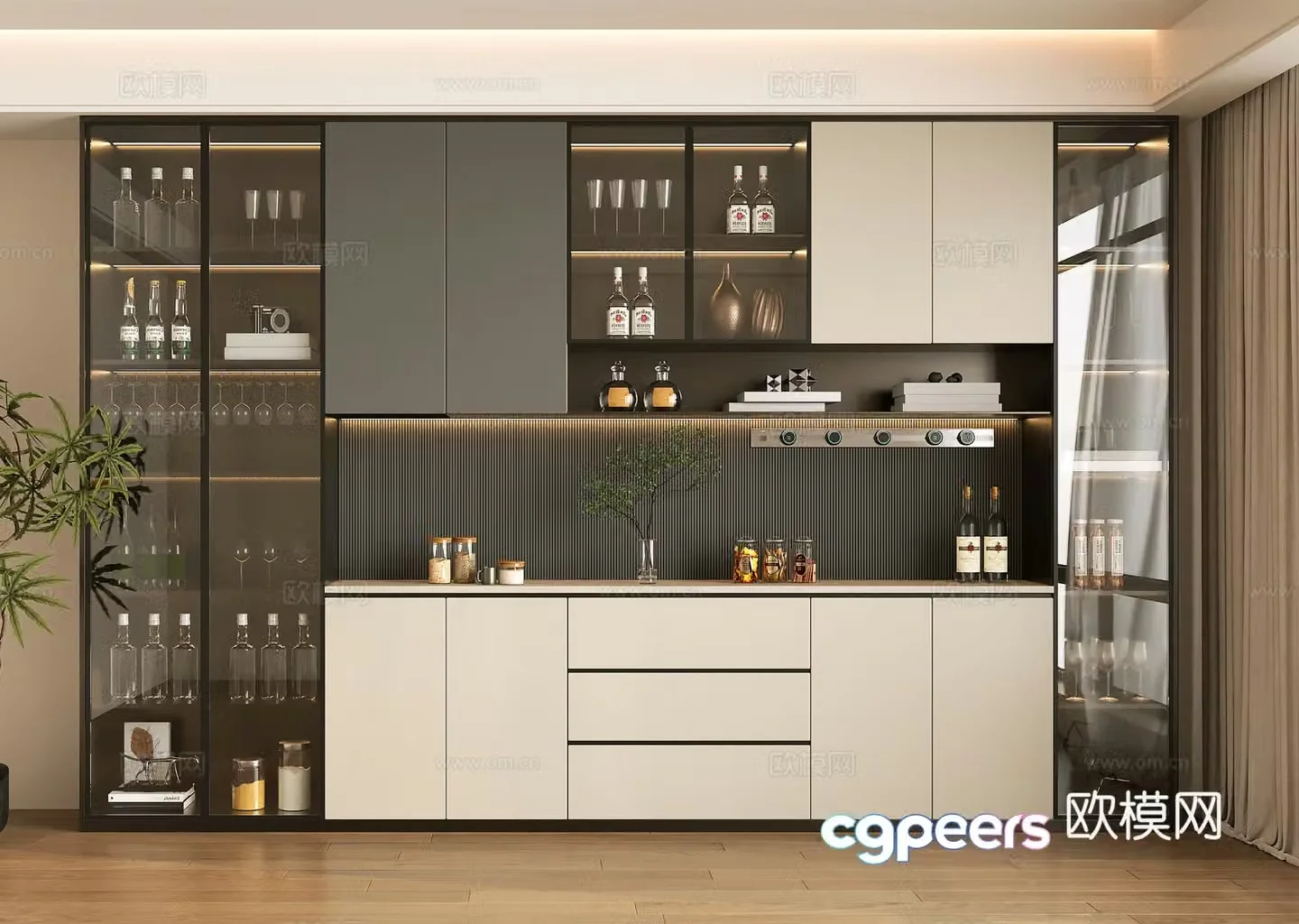 Modern wine cabinet sideboard decorative wine cabinet glass wine cabinet semi-open display cabinet tea 3D model