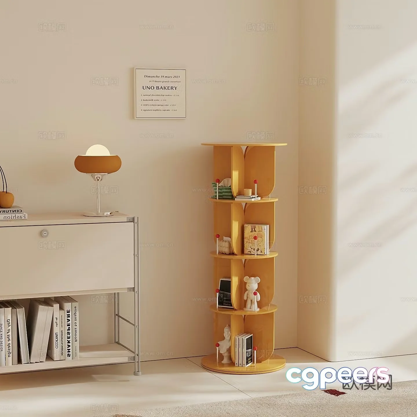Cream style storage cabinet magazine cabinet corner cabinet 3d model