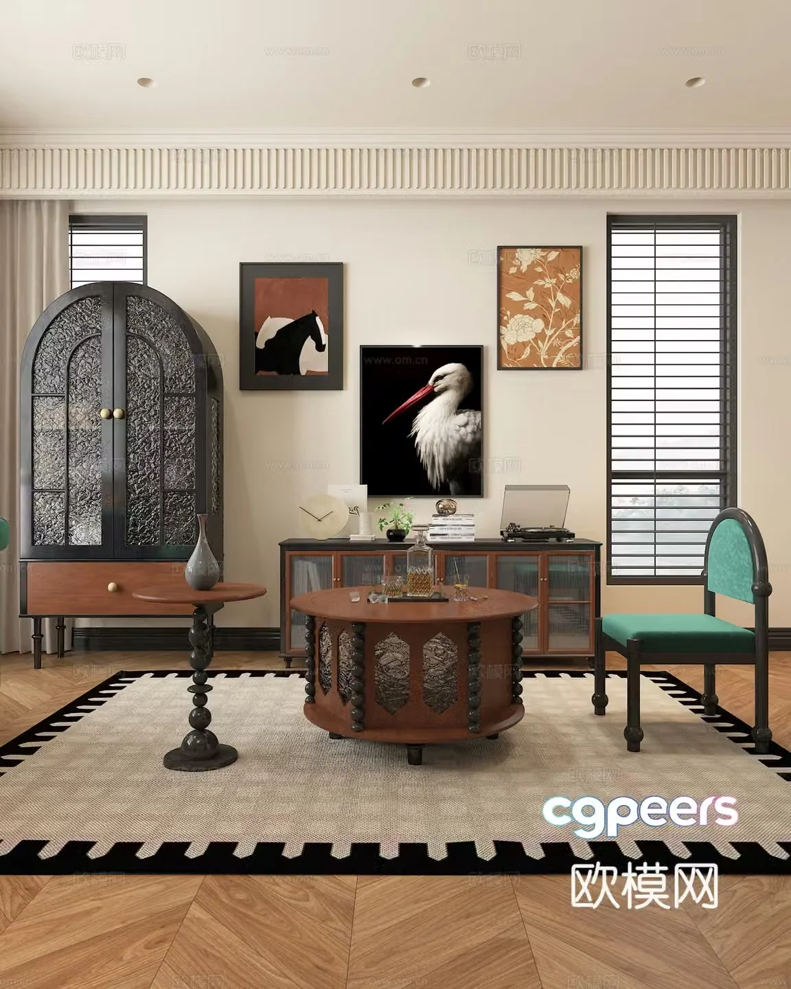 Medieval style wine cabinet TV cabinet 3D model