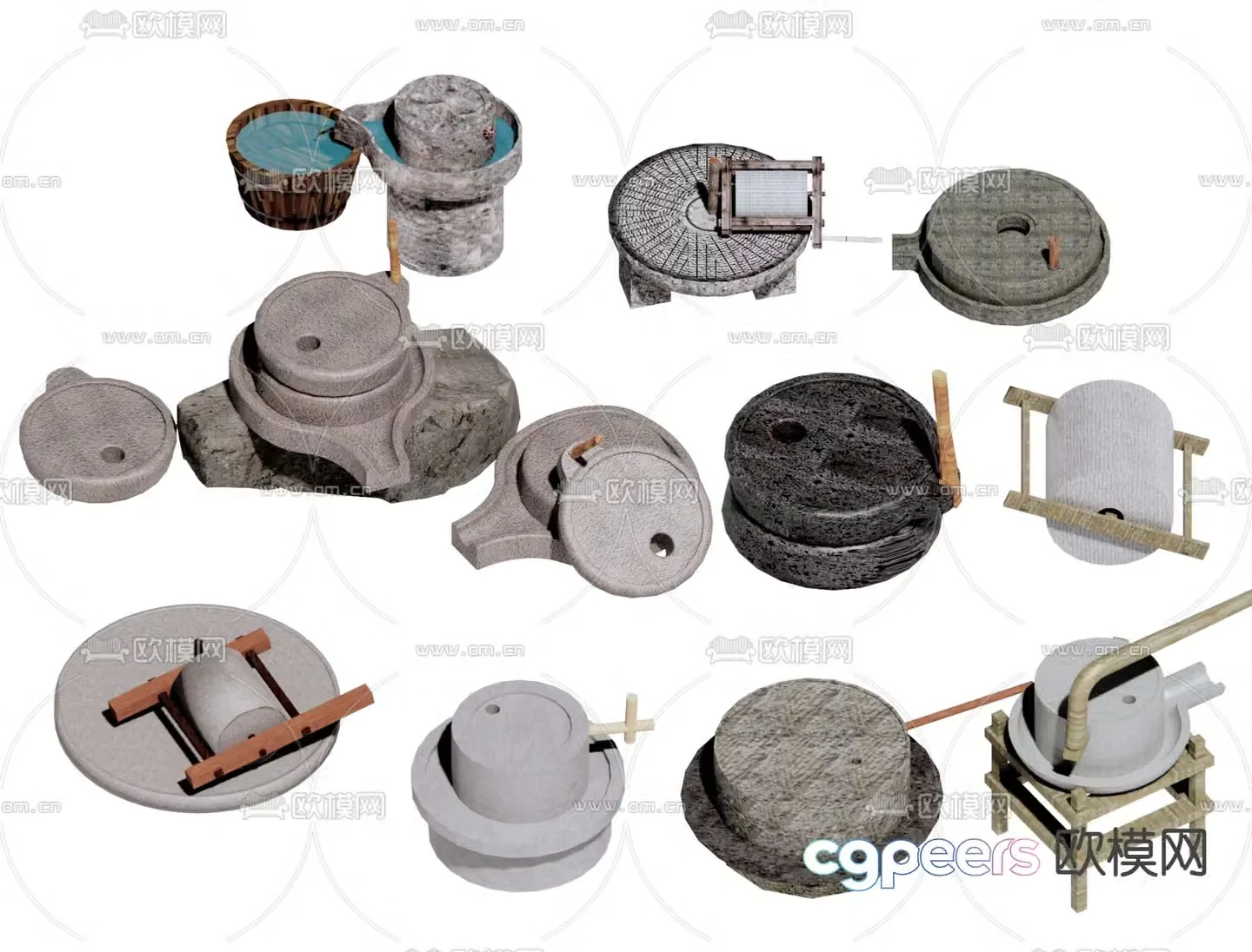 Chinese stone mill millstone stone mill 3d model
