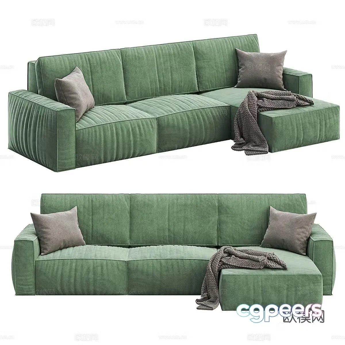 Three seater sofa green sofa 3d model