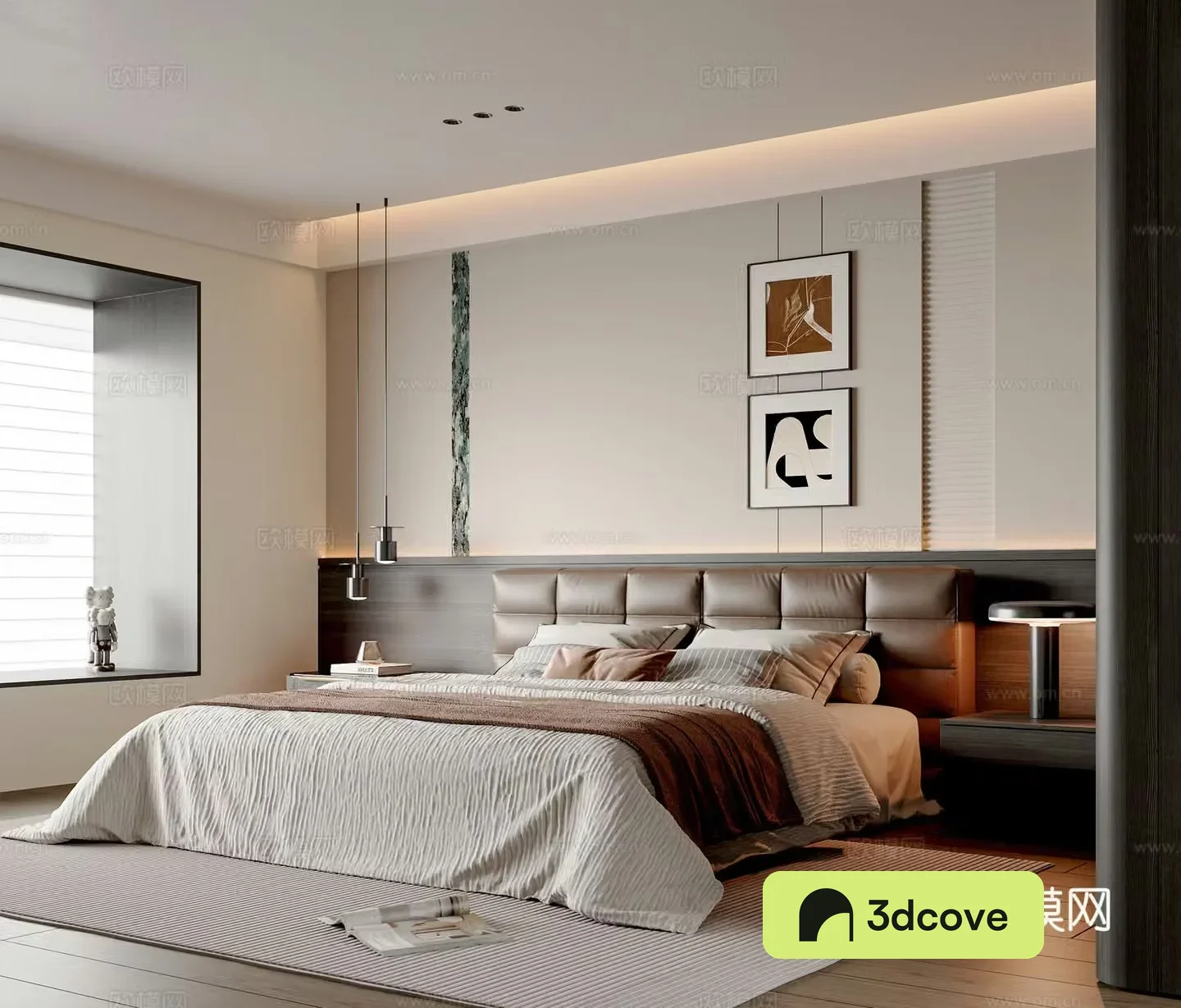 Modern minimalist bedroom master bedroom double bed small chandeliers desk lamp bedroom accessories hanging paintings