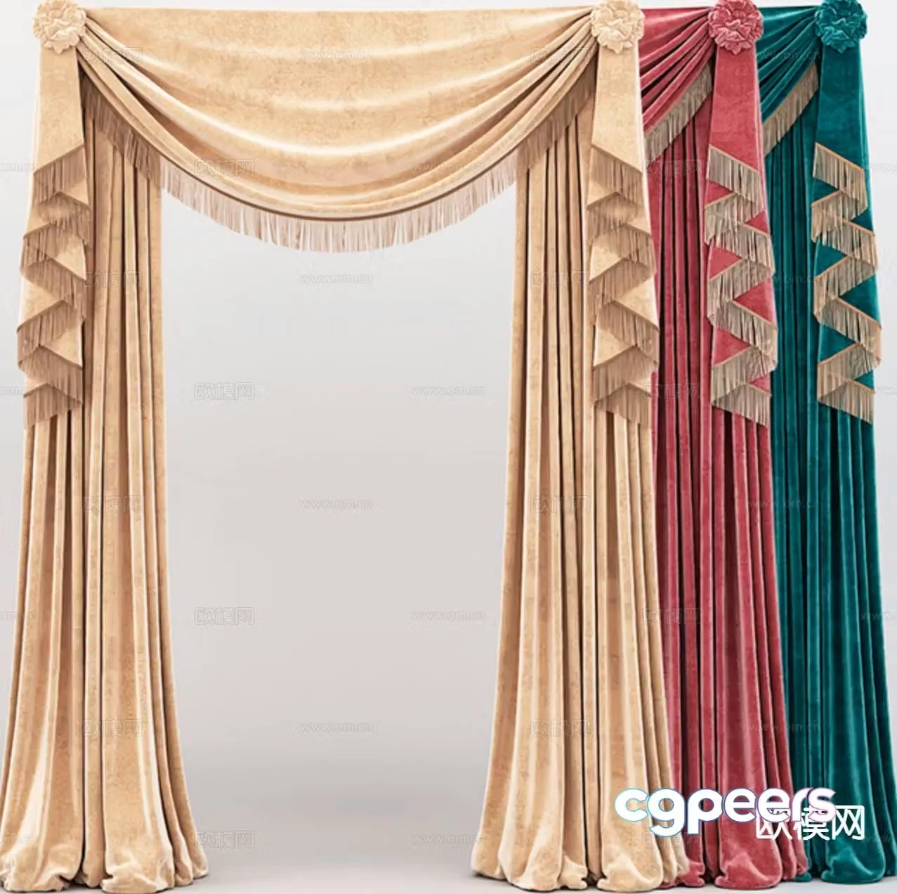 French curtain water ripple curtain head 3D model