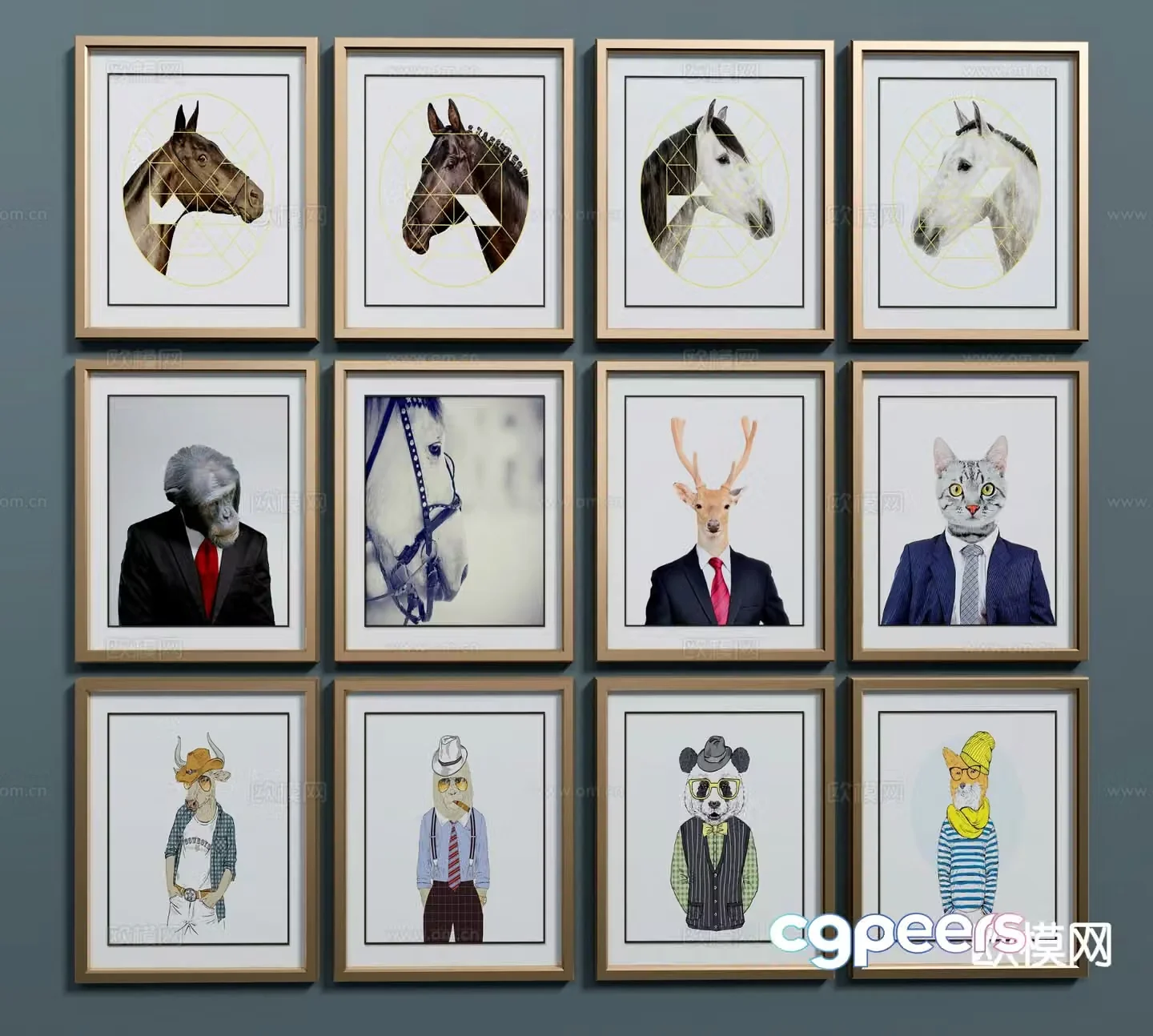 Nordic animal painting hanging painting decorative painting 3d model