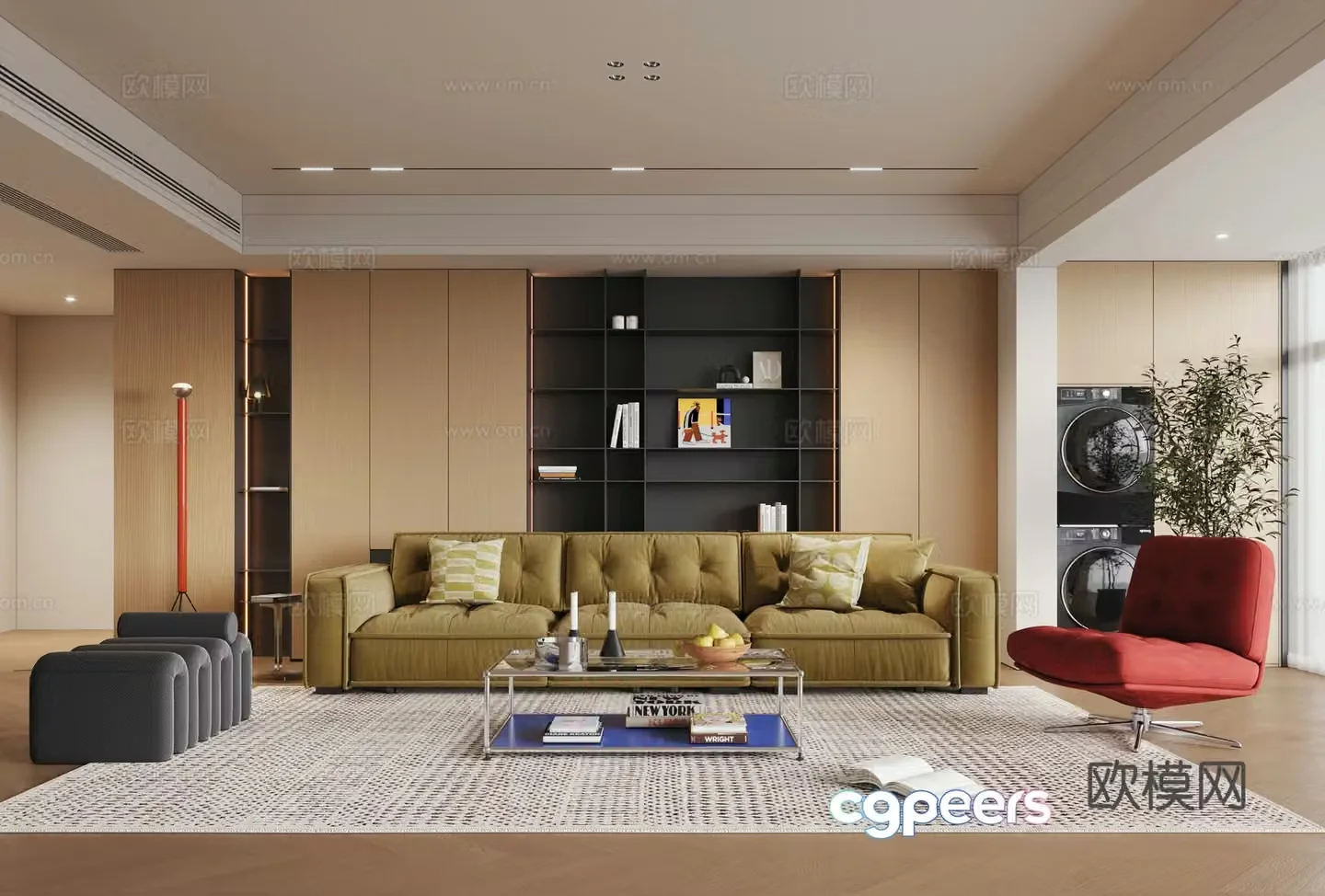 Modern retro Bauhaus living room Bahaus living room Modern retro living room Horizontal hall Large flat 3D model