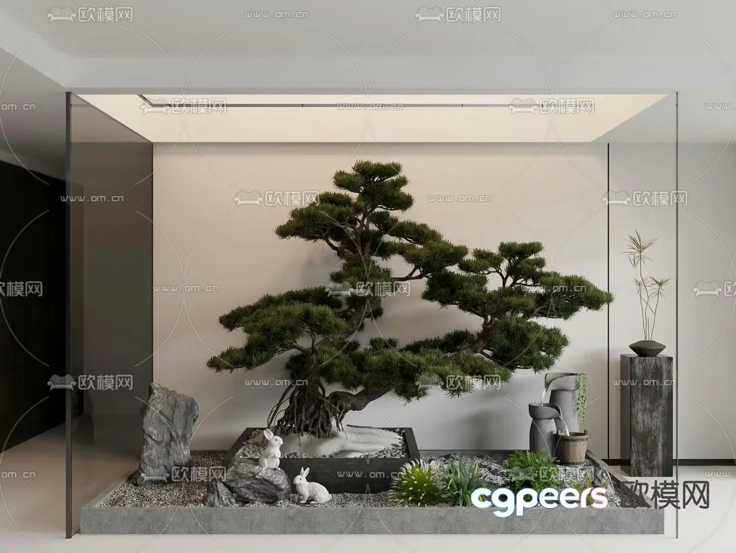 Indoor landscaping pine trees and green plants landscape sketch 3D model